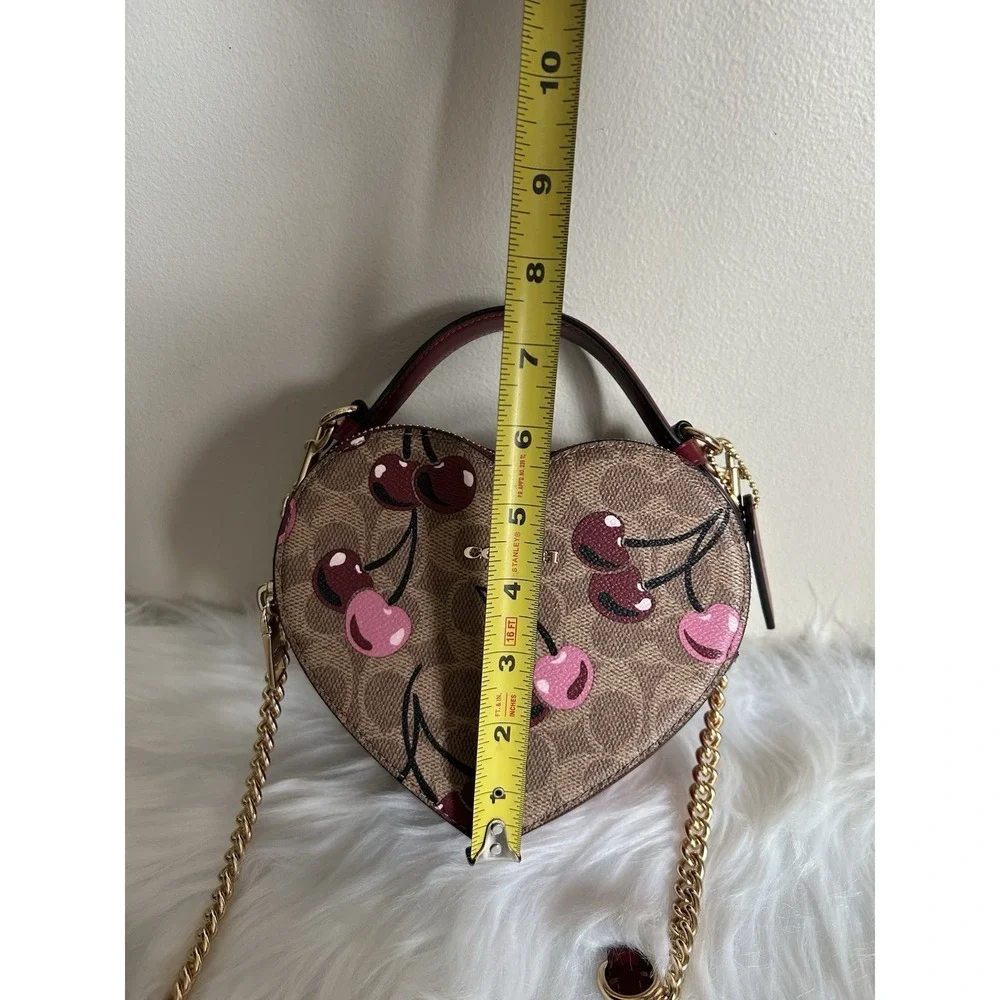 Coach Heart Crossbody Bag Signature Canvas Cherry Print Brown Red CF381 - Picture 10 of 10